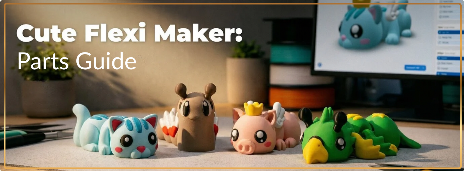 Cute Flexi Maker: Parts Guide cover featuring 3D figurines